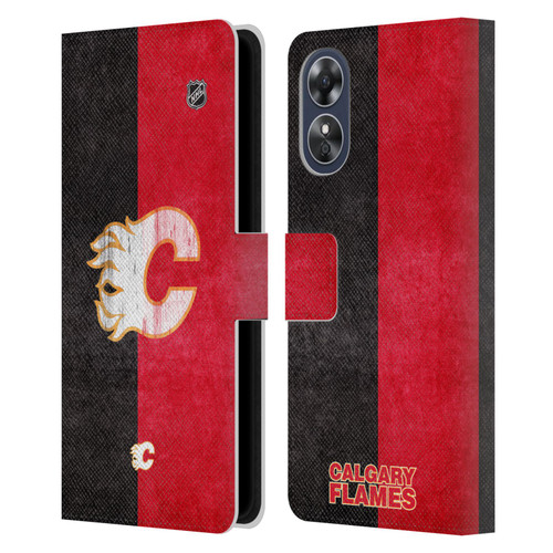 NHL Calgary Flames Half Distressed Leather Book Wallet Case Cover For OPPO A17