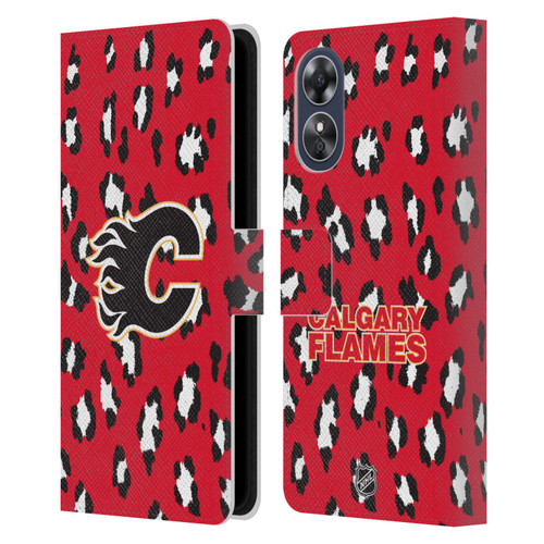 NHL Calgary Flames Leopard Patten Leather Book Wallet Case Cover For OPPO A17