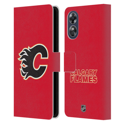 NHL Calgary Flames Plain Leather Book Wallet Case Cover For OPPO A17