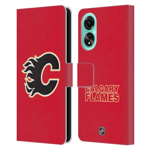 NHL Calgary Flames Plain Leather Book Wallet Case Cover For OPPO A78 4G