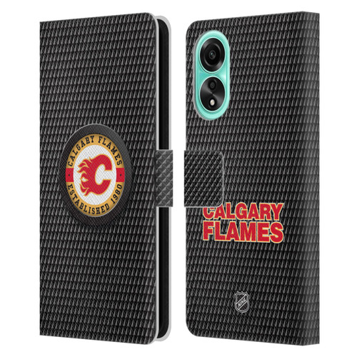 NHL Calgary Flames Puck Texture Leather Book Wallet Case Cover For OPPO A78 4G