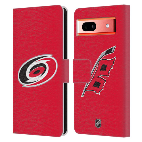 NHL Carolina Hurricanes Plain Leather Book Wallet Case Cover For Google Pixel 7a