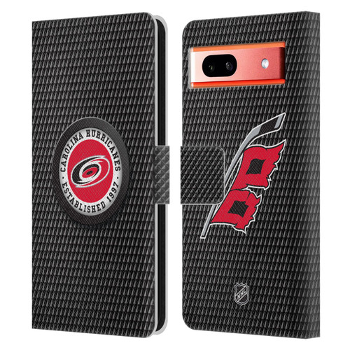 NHL Carolina Hurricanes Puck Texture Leather Book Wallet Case Cover For Google Pixel 7a