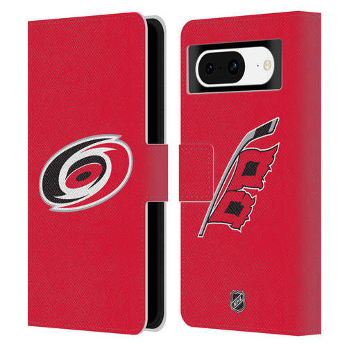 NHL Carolina Hurricanes Plain Leather Book Wallet Case Cover For Google Pixel 8