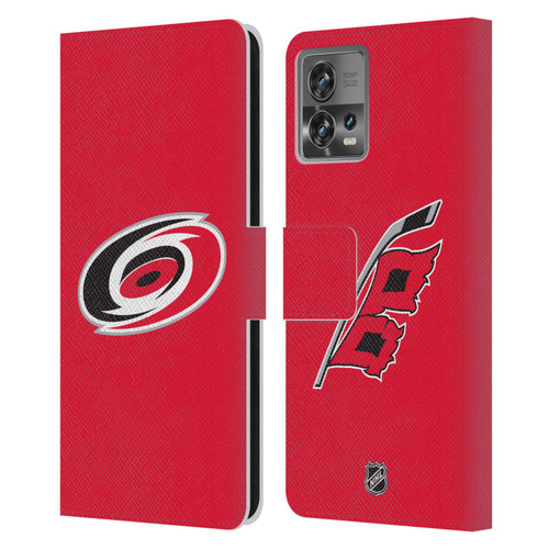 NHL Carolina Hurricanes Plain Leather Book Wallet Case Cover For Motorola Moto Edge 30 Fusion