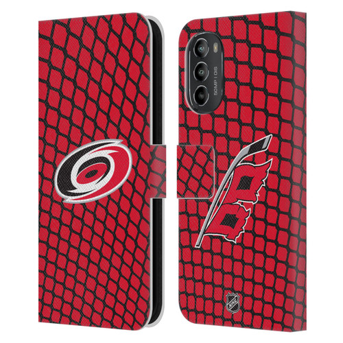 NHL Carolina Hurricanes Net Pattern Leather Book Wallet Case Cover For Motorola Moto G82 5G