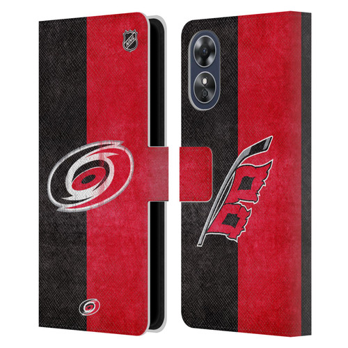 NHL Carolina Hurricanes Half Distressed Leather Book Wallet Case Cover For OPPO A17