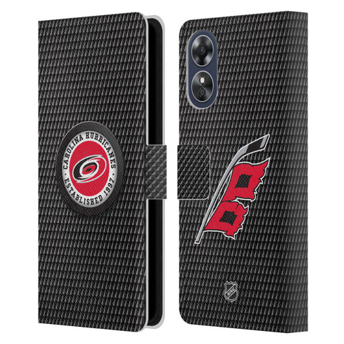 NHL Carolina Hurricanes Puck Texture Leather Book Wallet Case Cover For OPPO A17