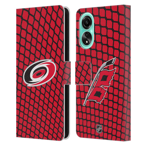 NHL Carolina Hurricanes Net Pattern Leather Book Wallet Case Cover For OPPO A78 4G