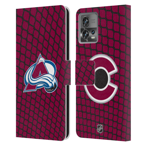 NHL Colorado Avalanche Net Pattern Leather Book Wallet Case Cover For Motorola Moto Edge 30 Fusion