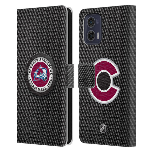 NHL Colorado Avalanche Puck Texture Leather Book Wallet Case Cover For Motorola Moto G73 5G