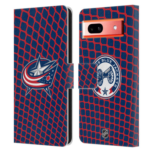NHL Columbus Blue Jackets Net Pattern Leather Book Wallet Case Cover For Google Pixel 7a