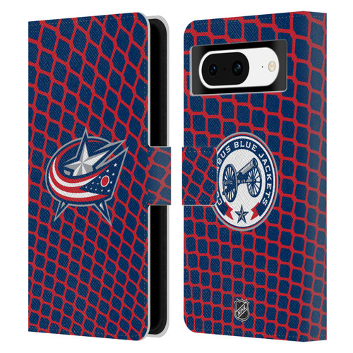 NHL Columbus Blue Jackets Net Pattern Leather Book Wallet Case Cover For Google Pixel 8