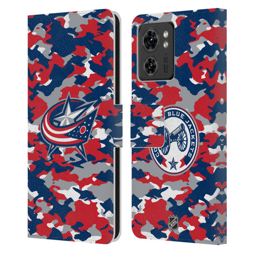 NHL Columbus Blue Jackets Camouflage Leather Book Wallet Case Cover For Motorola Moto Edge 40