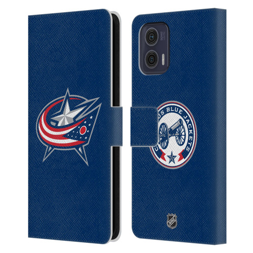 NHL Columbus Blue Jackets Plain Leather Book Wallet Case Cover For Motorola Moto G73 5G