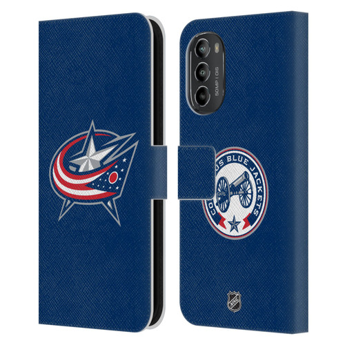 NHL Columbus Blue Jackets Plain Leather Book Wallet Case Cover For Motorola Moto G82 5G