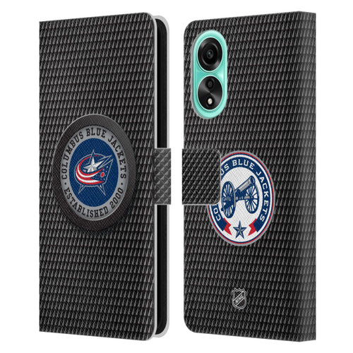 NHL Columbus Blue Jackets Puck Texture Leather Book Wallet Case Cover For OPPO A78 4G