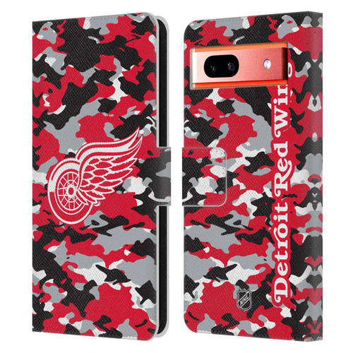 NHL Detroit Red Wings Camouflage Leather Book Wallet Case Cover For Google Pixel 7a