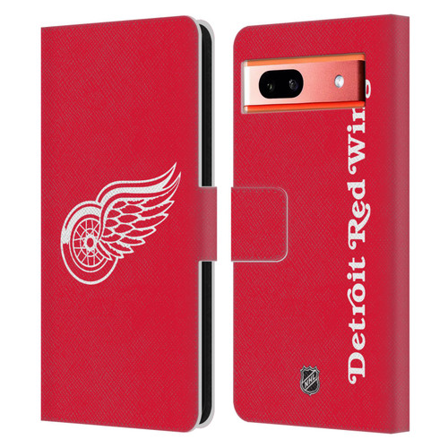 NHL Detroit Red Wings Plain Leather Book Wallet Case Cover For Google Pixel 7a