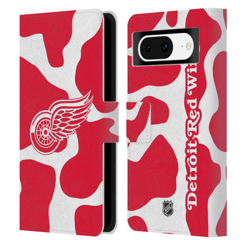 NHL Detroit Red Wings Cow Pattern Leather Book Wallet Case Cover For Google Pixel 8