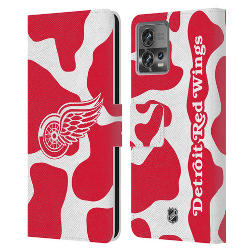 NHL Detroit Red Wings Cow Pattern Leather Book Wallet Case Cover For Motorola Moto Edge 30 Fusion