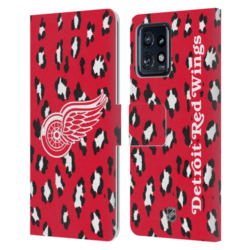 NHL Detroit Red Wings Leopard Patten Leather Book Wallet Case Cover For Motorola Moto Edge 40 Pro/Plus 2023