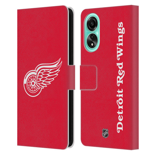 NHL Detroit Red Wings Plain Leather Book Wallet Case Cover For OPPO A78 4G