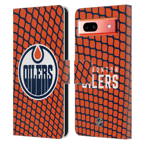 NHL Edmonton Oilers Net Pattern Leather Book Wallet Case Cover For Google Pixel 7a