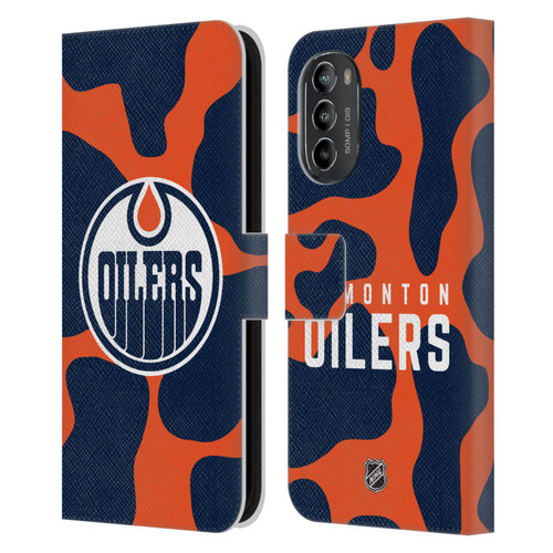 NHL Edmonton Oilers Cow Pattern Leather Book Wallet Case Cover For Motorola Moto G82 5G