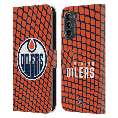 NHL Edmonton Oilers Net Pattern Leather Book Wallet Case Cover For Motorola Moto G82 5G