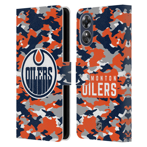 NHL Edmonton Oilers Camouflage Leather Book Wallet Case Cover For OPPO A17