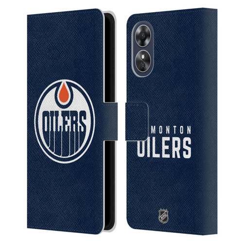 NHL Edmonton Oilers Plain Leather Book Wallet Case Cover For OPPO A17
