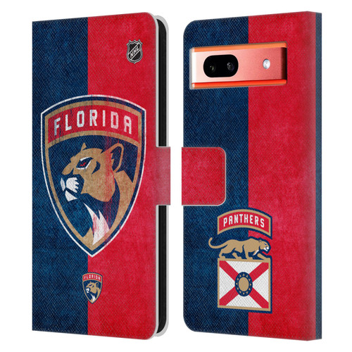 NHL Florida Panthers Half Distressed Leather Book Wallet Case Cover For Google Pixel 7a