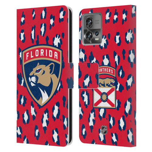 NHL Florida Panthers Leopard Patten Leather Book Wallet Case Cover For Motorola Moto Edge 30 Fusion