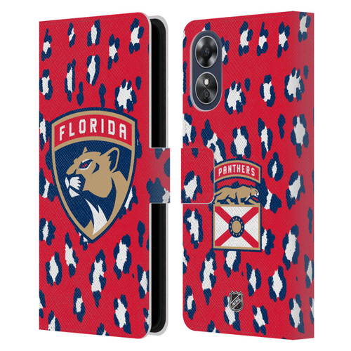 NHL Florida Panthers Leopard Patten Leather Book Wallet Case Cover For OPPO A17