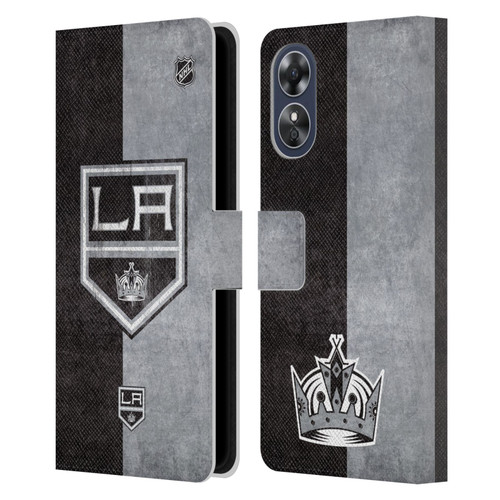 NHL Los Angeles Kings Half Distressed Leather Book Wallet Case Cover For OPPO A17 NHL Los Angeles Kings Half Distressed Leather Book Wallet Case Cover For OPPO A17