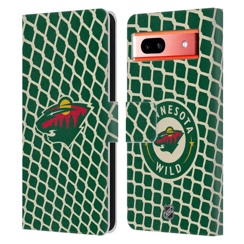 NHL Minnesota Wild Net Pattern Leather Book Wallet Case Cover For Google Pixel 7a