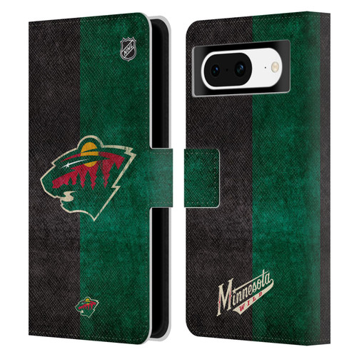 NHL Minnesota Wild Half Distressed Leather Book Wallet Case Cover For Google Pixel 8