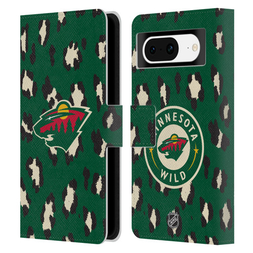 NHL Minnesota Wild Leopard Patten Leather Book Wallet Case Cover For Google Pixel 8