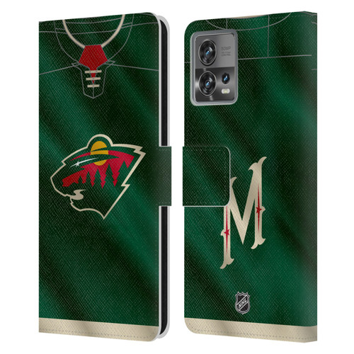 NHL Minnesota Wild Jersey Leather Book Wallet Case Cover For Motorola Moto Edge 30 Fusion