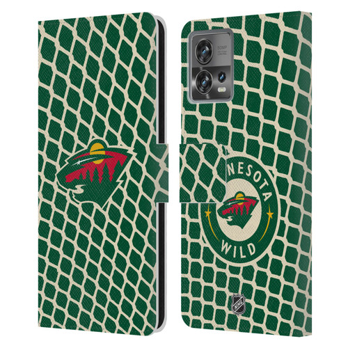 NHL Minnesota Wild Net Pattern Leather Book Wallet Case Cover For Motorola Moto Edge 30 Fusion