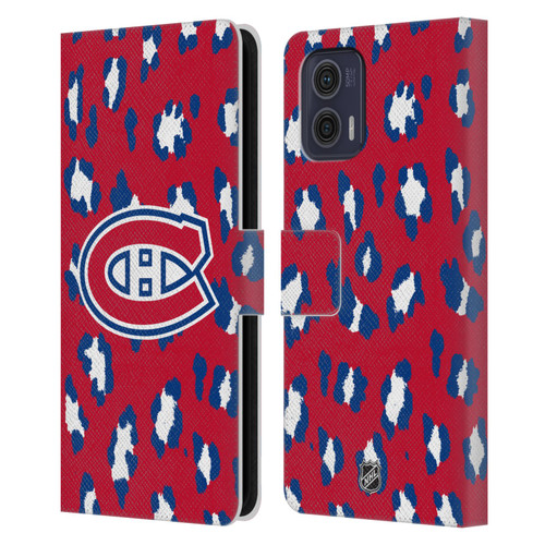 NHL Montreal Canadiens Leopard Patten Leather Book Wallet Case Cover For Motorola Moto G73 5G