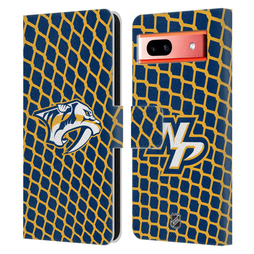NHL Nashville Predators Net Pattern Leather Book Wallet Case Cover For Google Pixel 7a