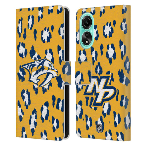 NHL Nashville Predators Leopard Patten Leather Book Wallet Case Cover For OPPO A78 4G