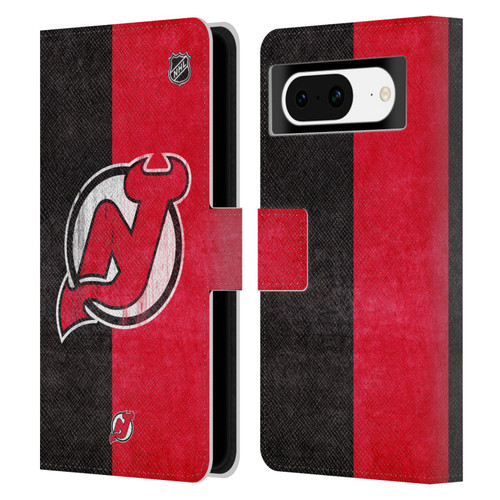 NHL New Jersey Devils Half Distressed Leather Book Wallet Case Cover For Google Pixel 8