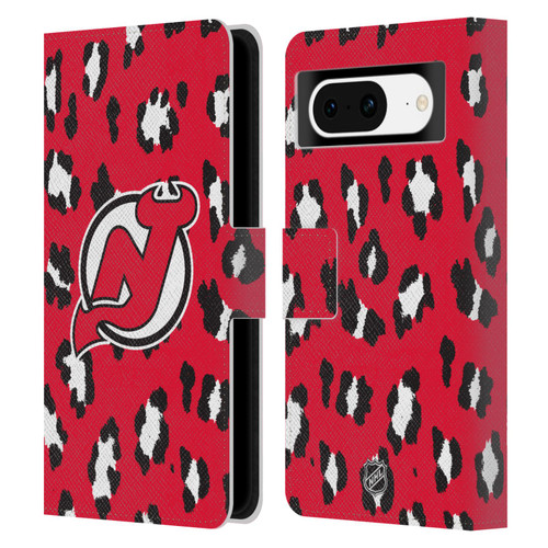 NHL New Jersey Devils Leopard Patten Leather Book Wallet Case Cover For Google Pixel 8