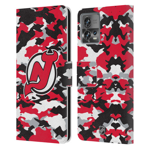 NHL New Jersey Devils Camouflage Leather Book Wallet Case Cover For Motorola Moto Edge 30 Fusion