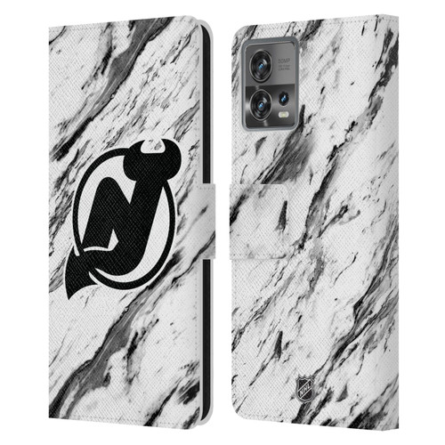 NHL New Jersey Devils Marble Leather Book Wallet Case Cover For Motorola Moto Edge 30 Fusion