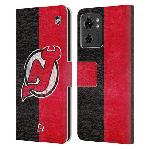 NHL New Jersey Devils Half Distressed Leather Book Wallet Case Cover For Motorola Moto Edge 40