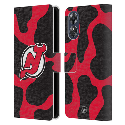 NHL New Jersey Devils Cow Pattern Leather Book Wallet Case Cover For OPPO A17